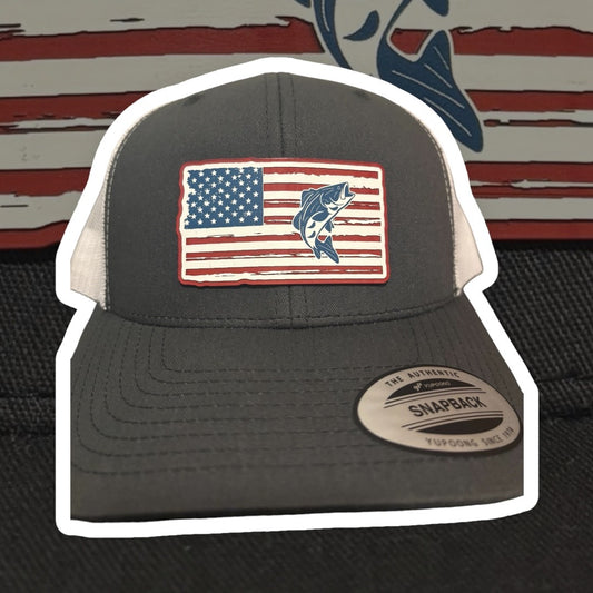 Snapback Trucker Cap - American Flag with Fish