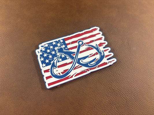 Crossed Fish Hooks with American Flag Tri-Layer Acrylic Patch!