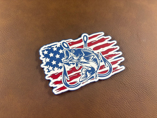 Largemouth Bass and Crossed Fish Hooks with American Flag Tri-Layer Acrylic Patch!